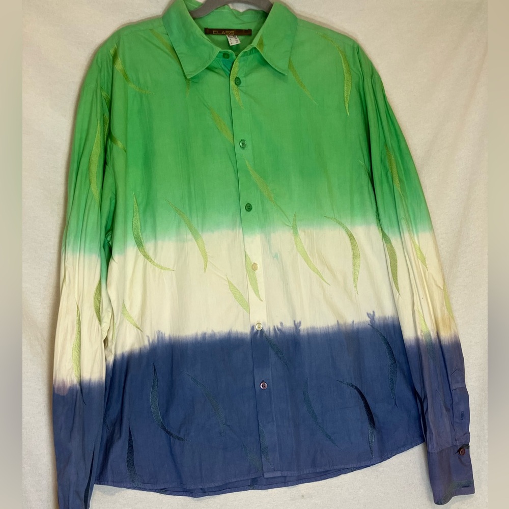 Class By Roberto Cavelli Men’s Button Up Shirt Tie-Dye Casual Vacation Size 20US
